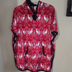 Kensie Vibrant Red Hooded Cape with Black Accents